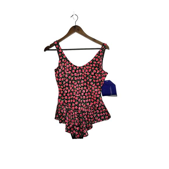 VINTAGE MALLOT BODY I.D. SWIM SUIT Onepiece SZ 16 Floral skirted floral new - Picture 1 of 3
